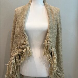 INC International Concepts Fringe Knit Cardigan - Beige